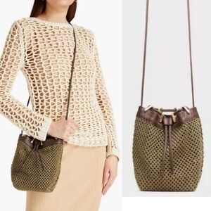 RAG & BONE ✨ Crochet Leather Olive Green Bucket Bag Crossbody